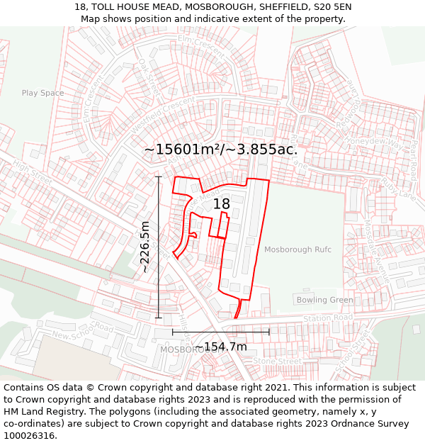 18, TOLL HOUSE MEAD, MOSBOROUGH, SHEFFIELD, S20 5EN: Plot and title map