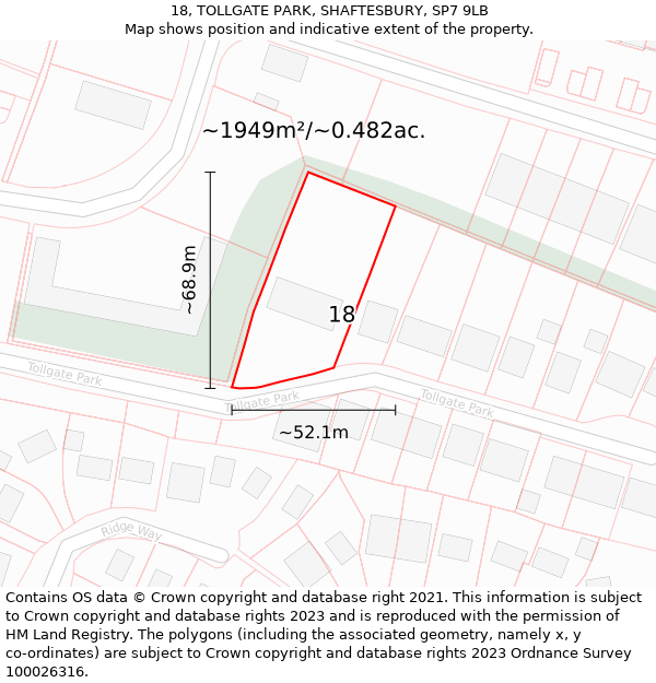 18, TOLLGATE PARK, SHAFTESBURY, SP7 9LB: Plot and title map