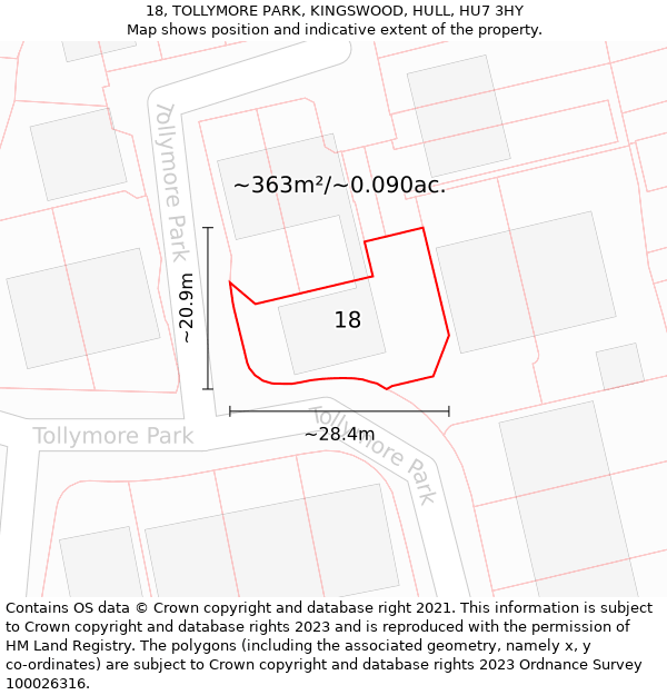 18, TOLLYMORE PARK, KINGSWOOD, HULL, HU7 3HY: Plot and title map