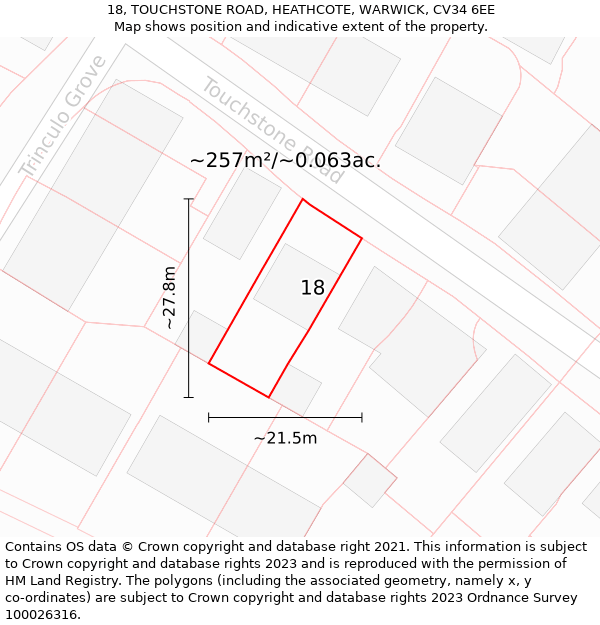 18, TOUCHSTONE ROAD, HEATHCOTE, WARWICK, CV34 6EE: Plot and title map
