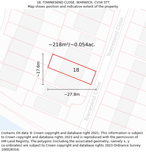 18, TOWNESEND CLOSE, WARWICK, CV34 5TT: Plot and title map