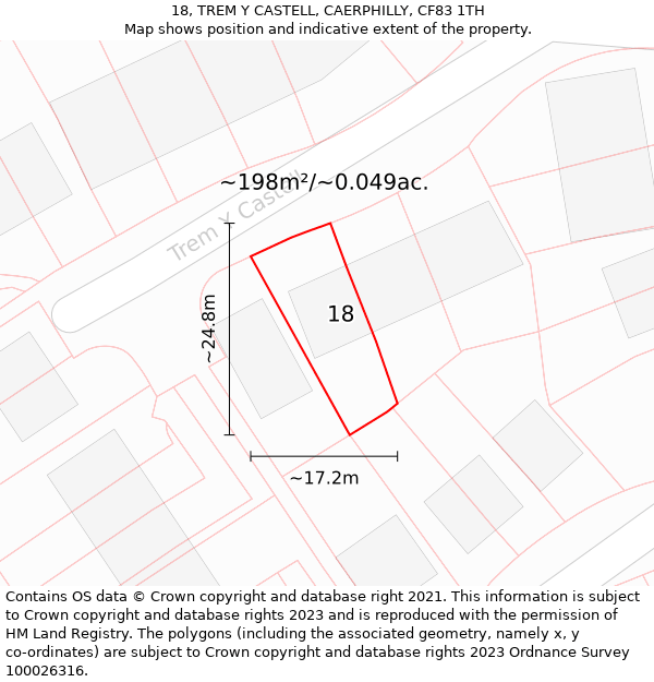 18, TREM Y CASTELL, CAERPHILLY, CF83 1TH: Plot and title map