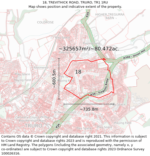 18, TREVITHICK ROAD, TRURO, TR1 1RU: Plot and title map