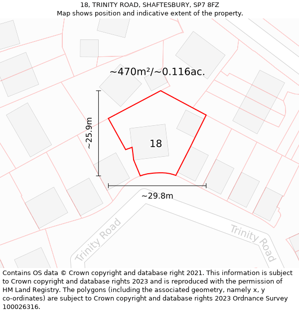 18, TRINITY ROAD, SHAFTESBURY, SP7 8FZ: Plot and title map