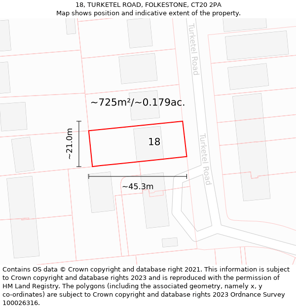 18, TURKETEL ROAD, FOLKESTONE, CT20 2PA: Plot and title map