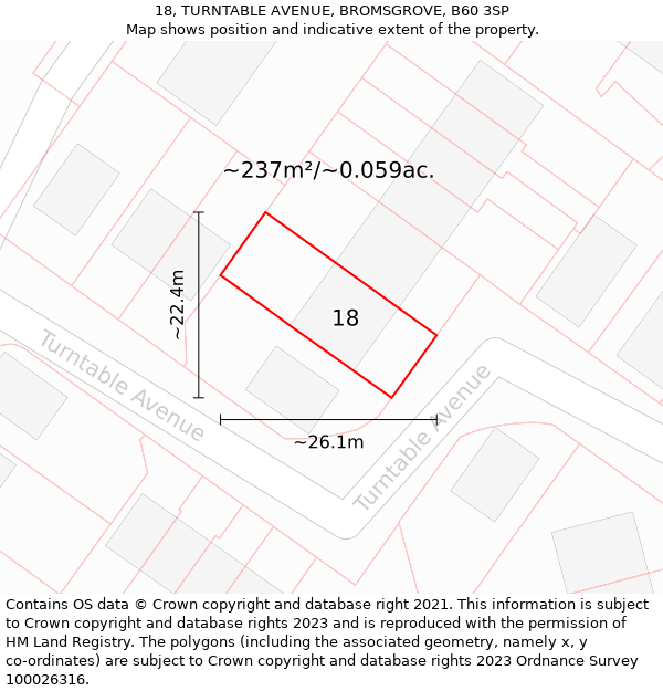 18, TURNTABLE AVENUE, BROMSGROVE, B60 3SP: Plot and title map