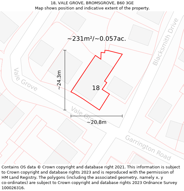 18, VALE GROVE, BROMSGROVE, B60 3GE: Plot and title map