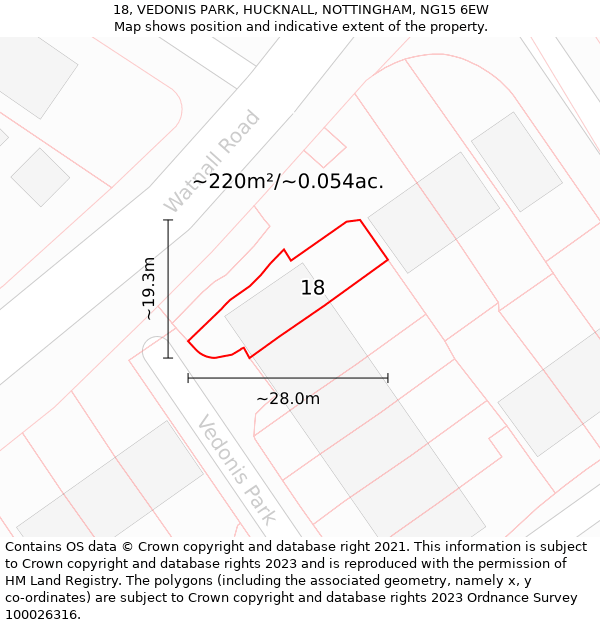18, VEDONIS PARK, HUCKNALL, NOTTINGHAM, NG15 6EW: Plot and title map