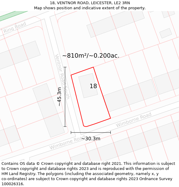 18, VENTNOR ROAD, LEICESTER, LE2 3RN: Plot and title map