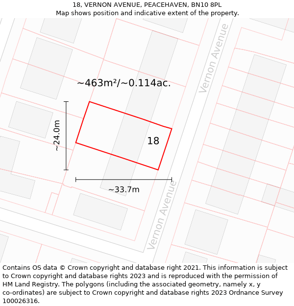 18, VERNON AVENUE, PEACEHAVEN, BN10 8PL: Plot and title map