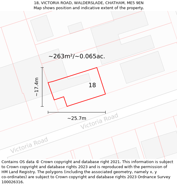 18, VICTORIA ROAD, WALDERSLADE, CHATHAM, ME5 9EN: Plot and title map