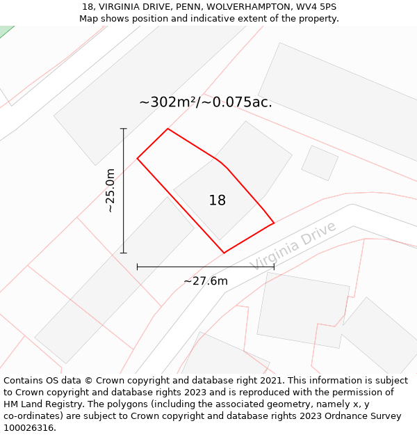 18, VIRGINIA DRIVE, PENN, WOLVERHAMPTON, WV4 5PS: Plot and title map