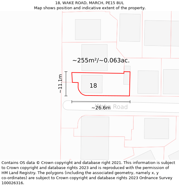 18, WAKE ROAD, MARCH, PE15 8UL: Plot and title map