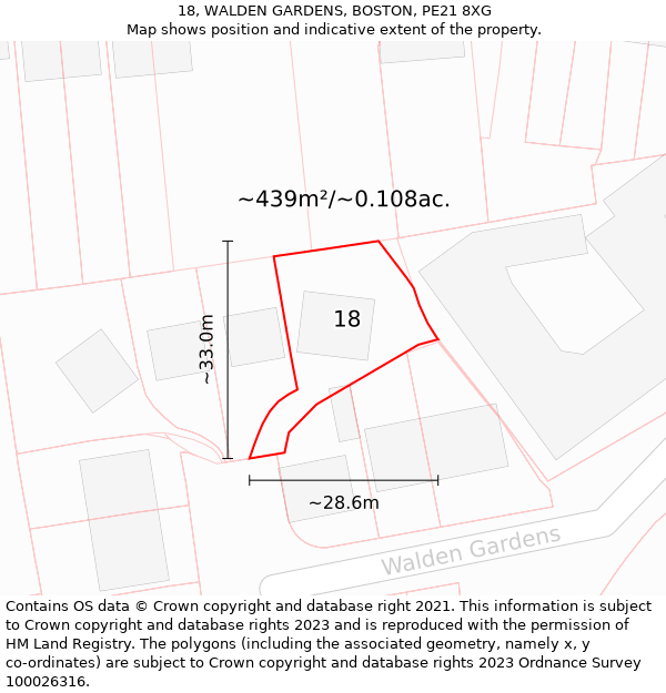 18, WALDEN GARDENS, BOSTON, PE21 8XG: Plot and title map