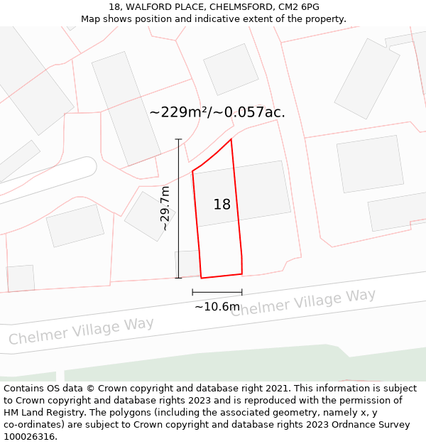 18, WALFORD PLACE, CHELMSFORD, CM2 6PG: Plot and title map