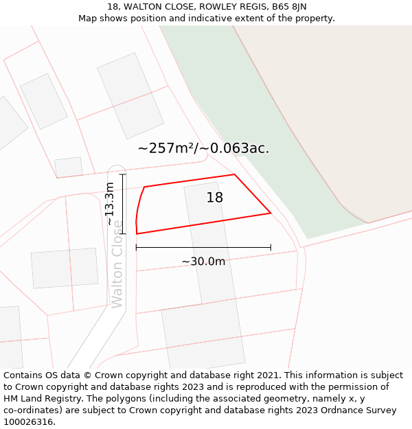 18, WALTON CLOSE, ROWLEY REGIS, B65 8JN: Plot and title map