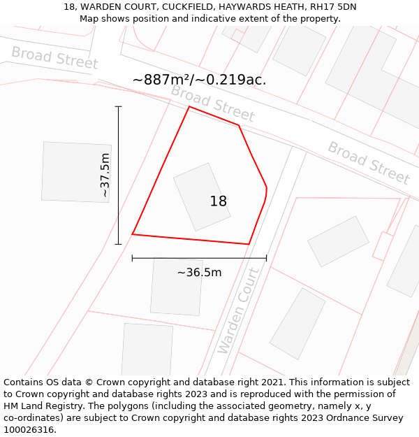 18, WARDEN COURT, CUCKFIELD, HAYWARDS HEATH, RH17 5DN: Plot and title map