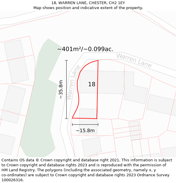 18, WARREN LANE, CHESTER, CH2 1EY: Plot and title map