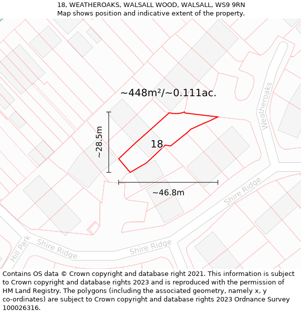 18, WEATHEROAKS, WALSALL WOOD, WALSALL, WS9 9RN: Plot and title map