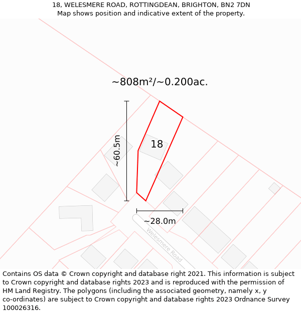 18, WELESMERE ROAD, ROTTINGDEAN, BRIGHTON, BN2 7DN: Plot and title map