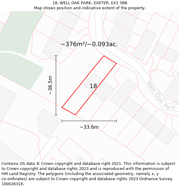 18, WELL OAK PARK, EXETER, EX2 5BB: Plot and title map