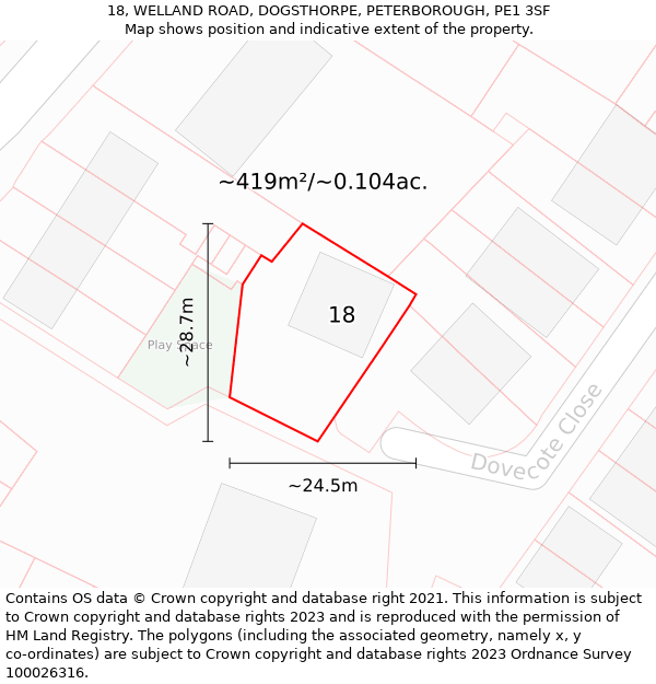 18, WELLAND ROAD, DOGSTHORPE, PETERBOROUGH, PE1 3SF: Plot and title map