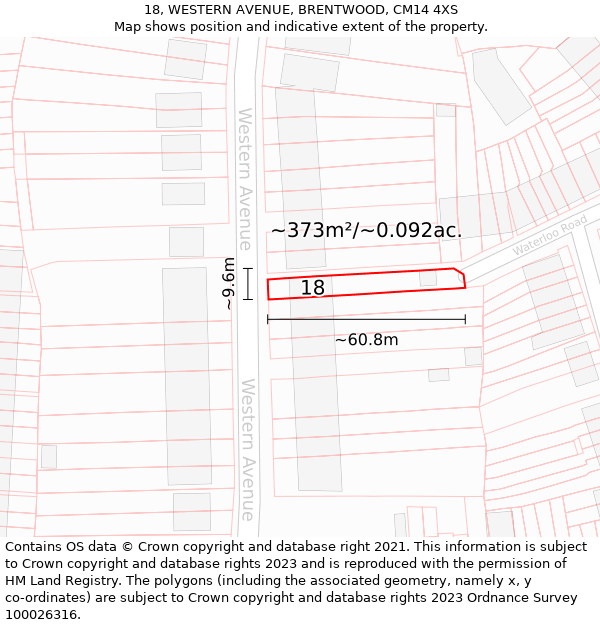 18, WESTERN AVENUE, BRENTWOOD, CM14 4XS: Plot and title map