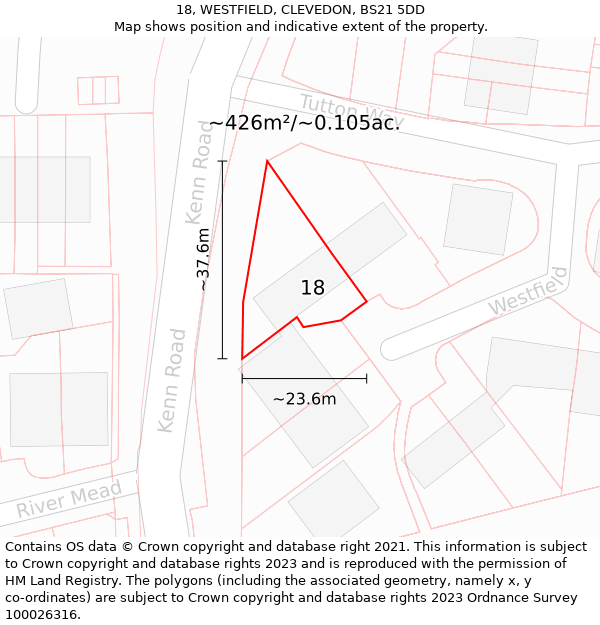 18, WESTFIELD, CLEVEDON, BS21 5DD: Plot and title map