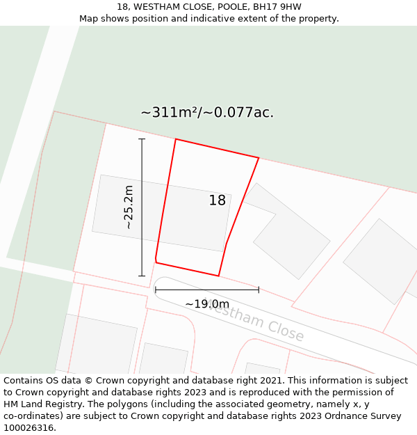 18, WESTHAM CLOSE, POOLE, BH17 9HW: Plot and title map