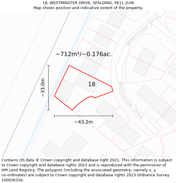 18, WESTMINSTER DRIVE, SPALDING, PE11 2UW: Plot and title map