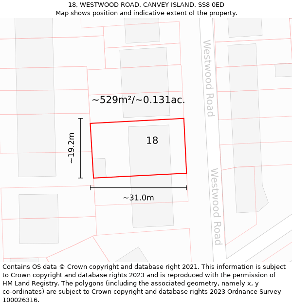 18, WESTWOOD ROAD, CANVEY ISLAND, SS8 0ED: Plot and title map