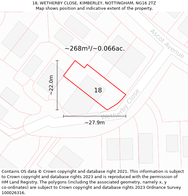 18, WETHERBY CLOSE, KIMBERLEY, NOTTINGHAM, NG16 2TZ: Plot and title map