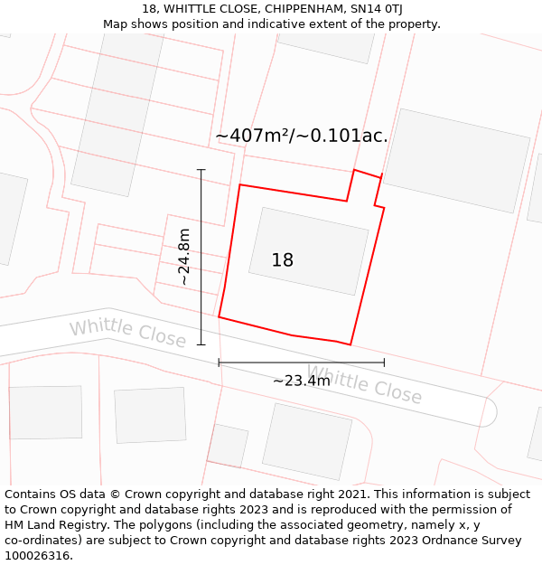 18, WHITTLE CLOSE, CHIPPENHAM, SN14 0TJ: Plot and title map