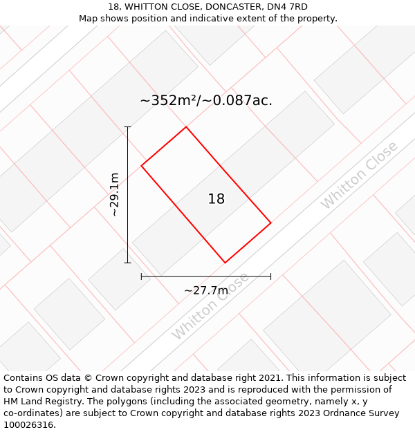 18, WHITTON CLOSE, DONCASTER, DN4 7RD: Plot and title map