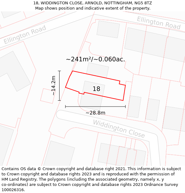 18, WIDDINGTON CLOSE, ARNOLD, NOTTINGHAM, NG5 8TZ: Plot and title map