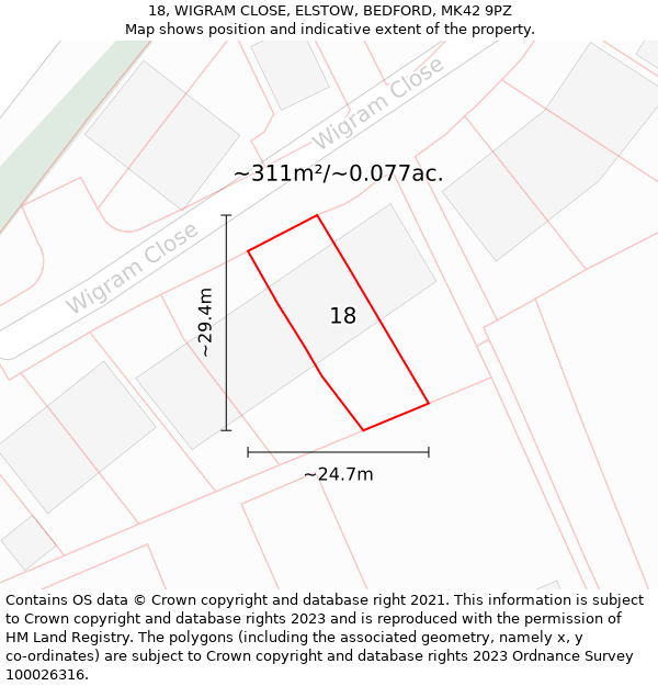 18, WIGRAM CLOSE, ELSTOW, BEDFORD, MK42 9PZ: Plot and title map