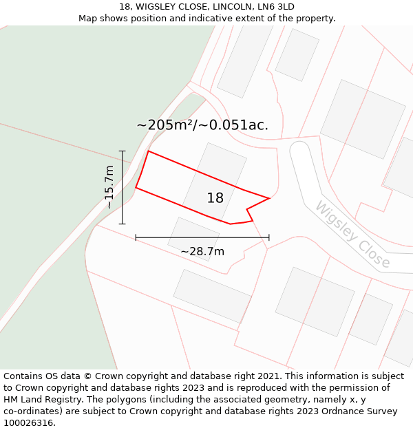 18, WIGSLEY CLOSE, LINCOLN, LN6 3LD: Plot and title map