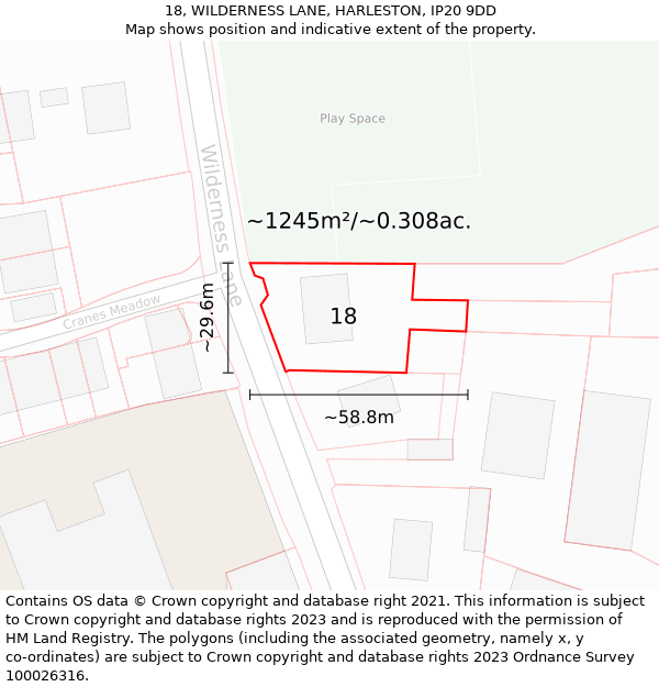 18, WILDERNESS LANE, HARLESTON, IP20 9DD: Plot and title map