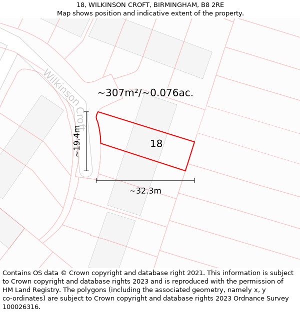 18, WILKINSON CROFT, BIRMINGHAM, B8 2RE: Plot and title map