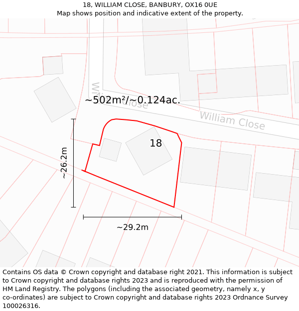 18, WILLIAM CLOSE, BANBURY, OX16 0UE: Plot and title map