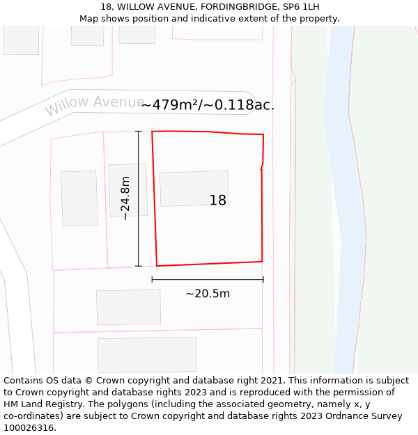 18, WILLOW AVENUE, FORDINGBRIDGE, SP6 1LH: Plot and title map