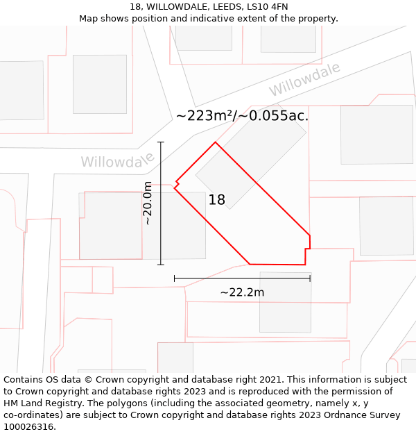 18, WILLOWDALE, LEEDS, LS10 4FN: Plot and title map