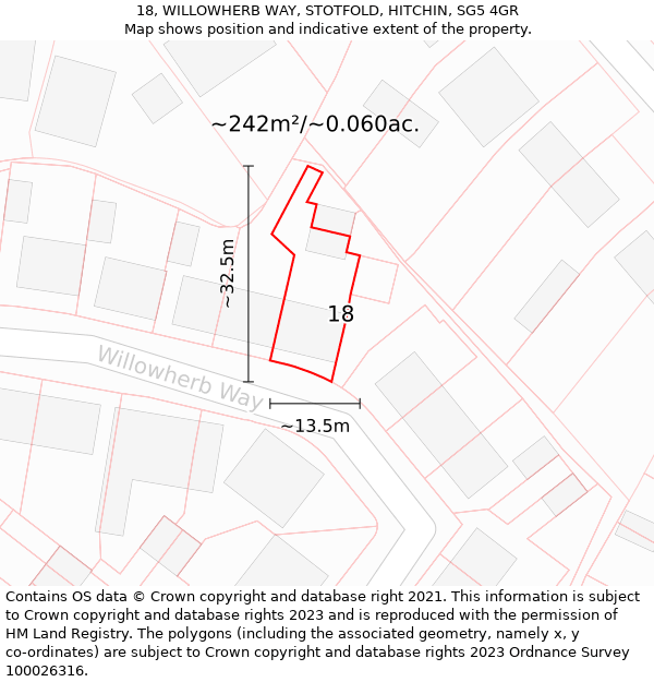 18, WILLOWHERB WAY, STOTFOLD, HITCHIN, SG5 4GR: Plot and title map