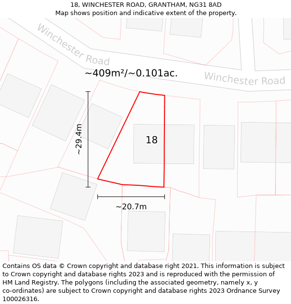18, WINCHESTER ROAD, GRANTHAM, NG31 8AD: Plot and title map