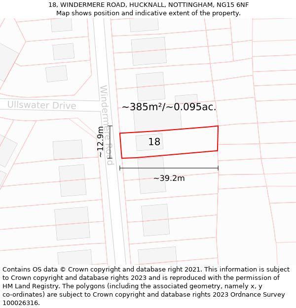 18, WINDERMERE ROAD, HUCKNALL, NOTTINGHAM, NG15 6NF: Plot and title map