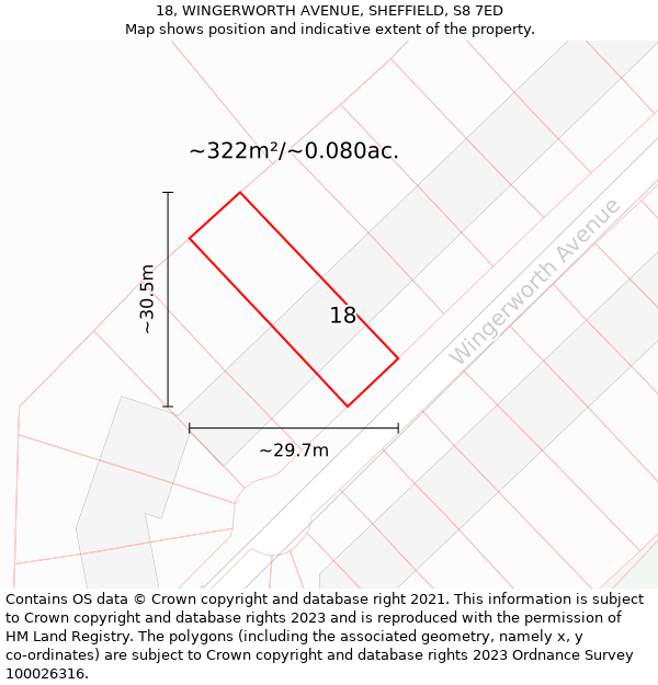 18, WINGERWORTH AVENUE, SHEFFIELD, S8 7ED: Plot and title map