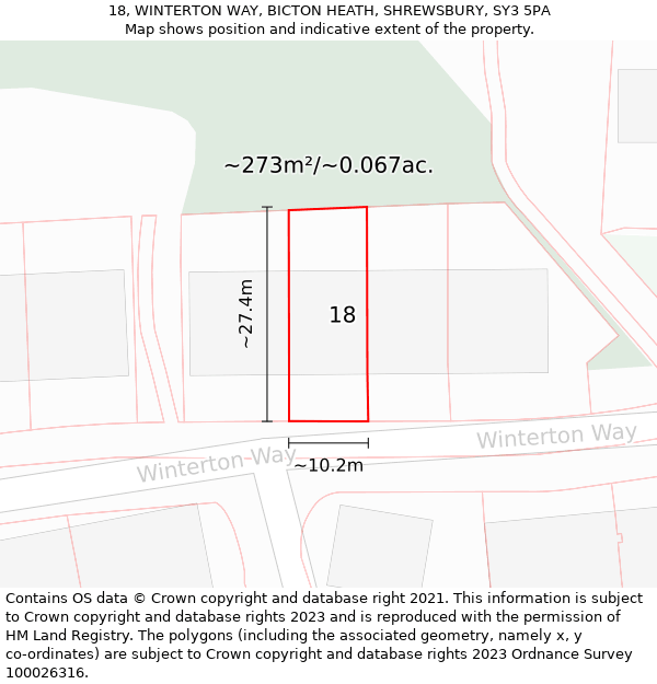 18, WINTERTON WAY, BICTON HEATH, SHREWSBURY, SY3 5PA: Plot and title map