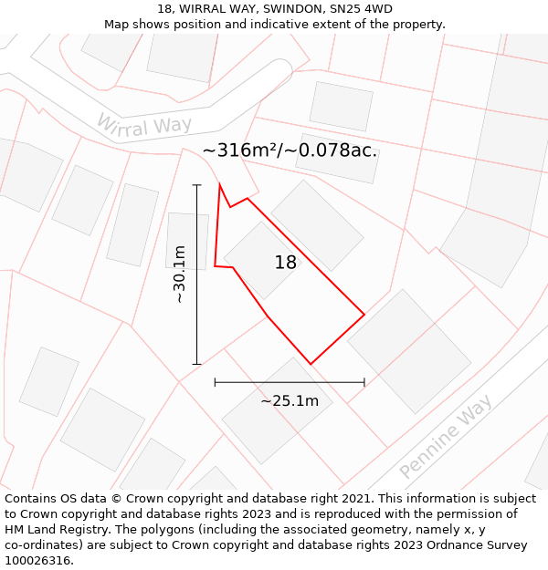 18, WIRRAL WAY, SWINDON, SN25 4WD: Plot and title map