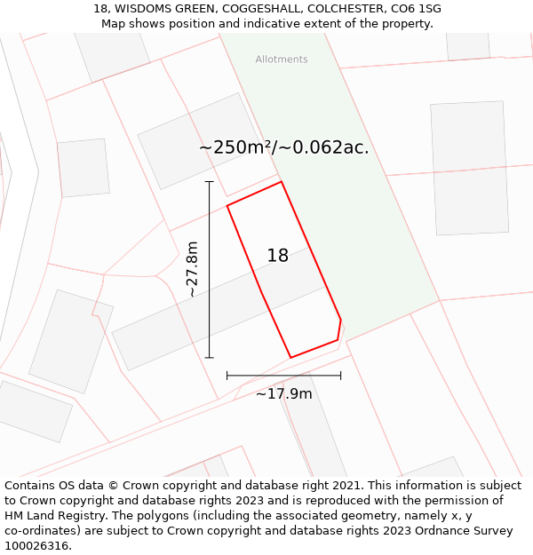 18, WISDOMS GREEN, COGGESHALL, COLCHESTER, CO6 1SG: Plot and title map