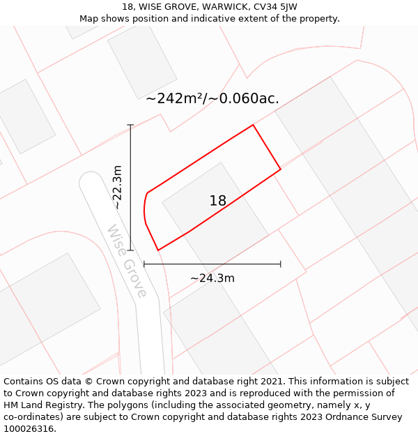 18, WISE GROVE, WARWICK, CV34 5JW: Plot and title map